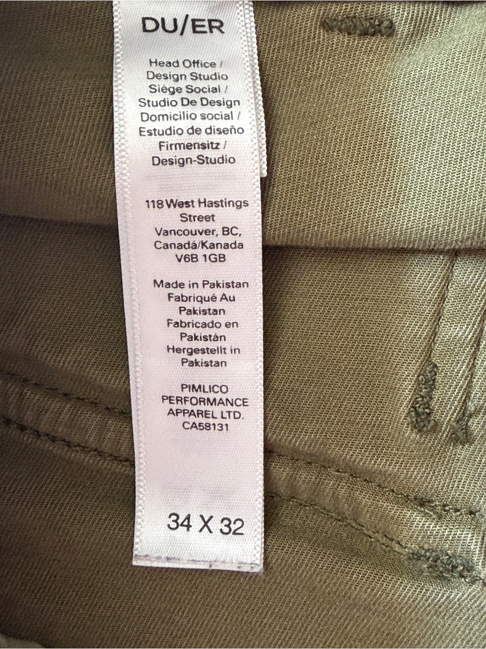 DU/ER Pants Mens 34x32 Olive Green Live Free Field Utility Chino Workwear Hike - Picture 9 of 9